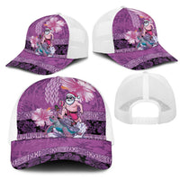 Hawaii Mele Kalikimaka Mesh Trucker Cap Funny Santa with Tribal Tattoos Kakau Purple Color - Polynesian Pride