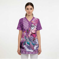 Hawaii Mele Kalikimaka Scrub Top Funny Santa with Tribal Tattoos Kakau Purple Color - Polynesian Pride
