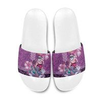 Hawaii Mele Kalikimaka Slide Sandals Funny Santa with Tribal Tattoos Kakau Purple Color - Polynesian Pride