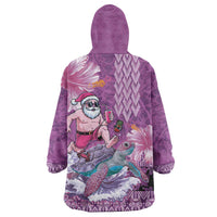 Hawaii Mele Kalikimaka Wearable Blanket Hoodie Funny Santa with Tribal Tattoos Kakau Purple Color - Polynesian Pride