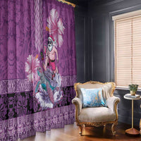 Hawaii Mele Kalikimaka Window Curtain Funny Santa with Tribal Tattoos Kakau Purple Color - Polynesian Pride