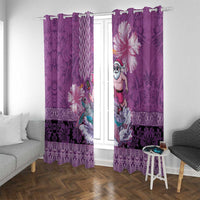 Hawaii Mele Kalikimaka Window Curtain Funny Santa with Tribal Tattoos Kakau Purple Color - Polynesian Pride