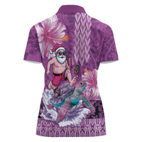 Hawaii Mele Kalikimaka Women Polo Shirt Funny Santa with Tribal Tattoos Kakau Purple Color LT03 - Polynesian Pride