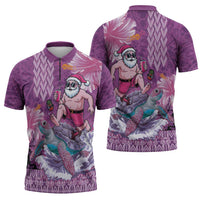 Hawaii Mele Kalikimaka Zipper Polo Shirt Funny Santa with Tribal Tattoos Kakau Purple Color LT03 - Polynesian Pride