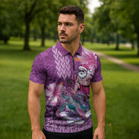 Hawaii Mele Kalikimaka Zipper Polo Shirt Funny Santa with Tribal Tattoos Kakau Purple Color LT03 - Polynesian Pride