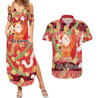 Hawaii Santa Mele Kalikimaka Couples Matching Summer Maxi Dress and Hawaiian Shirt Tropical Puakenikeni Lei with Polynesian Tribal Pattern LT03 Red - Polynesian Pride