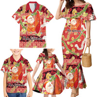 Hawaii Santa Mele Kalikimaka Family Matching Mermaid Dress and Hawaiian Shirt Tropical Puakenikeni Lei with Polynesian Tribal Pattern LT03 - Polynesian Pride