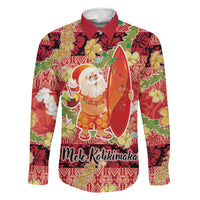Hawaii Santa Mele Kalikimaka Family Matching Mermaid Dress and Hawaiian Shirt Tropical Puakenikeni Lei with Polynesian Tribal Pattern LT03 Dad's Shirt - Long Sleeve Red - Polynesian Pride