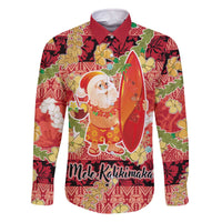 Hawaii Santa Mele Kalikimaka Family Matching Off The Shoulder Long Sleeve Dress and Hawaiian Shirt Tropical Puakenikeni Lei with Polynesian Tribal Pattern LT03 Dad's Shirt - Long Sleeve Red - Polynesian Pride