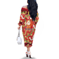 Hawaii Santa Mele Kalikimaka Family Matching Off The Shoulder Long Sleeve Dress and Hawaiian Shirt Tropical Puakenikeni Lei with Polynesian Tribal Pattern LT03 - Polynesian Pride