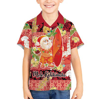 Hawaii Santa Mele Kalikimaka Family Matching Off The Shoulder Long Sleeve Dress and Hawaiian Shirt Tropical Puakenikeni Lei with Polynesian Tribal Pattern LT03 - Polynesian Pride