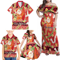Hawaii Santa Mele Kalikimaka Family Matching Off Shoulder Maxi Dress and Hawaiian Shirt Tropical Puakenikeni Lei with Polynesian Tribal Pattern LT03 - Polynesian Pride