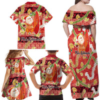 Hawaii Santa Mele Kalikimaka Family Matching Off Shoulder Maxi Dress and Hawaiian Shirt Tropical Puakenikeni Lei with Polynesian Tribal Pattern LT03 - Polynesian Pride