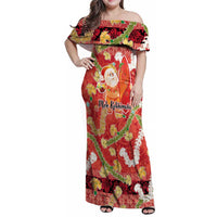 Hawaii Santa Mele Kalikimaka Family Matching Off Shoulder Maxi Dress and Hawaiian Shirt Tropical Puakenikeni Lei with Polynesian Tribal Pattern - Polynesian Pride