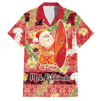 Hawaii Santa Mele Kalikimaka Family Matching Off Shoulder Short Dress and Hawaiian Shirt Tropical Puakenikeni Lei with Polynesian Tribal Pattern LT03 Dad's Shirt - Short Sleeve Red - Polynesian Pride