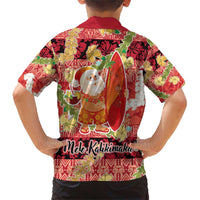 Hawaii Santa Mele Kalikimaka Family Matching Short Sleeve Bodycon Dress and Hawaiian Shirt Tropical Puakenikeni Lei with Polynesian Tribal Pattern LT03 - Polynesian Pride
