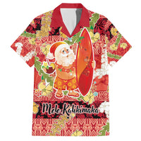 Hawaii Santa Mele Kalikimaka Family Matching Short Sleeve Bodycon Dress and Hawaiian Shirt Tropical Puakenikeni Lei with Polynesian Tribal Pattern LT03 Dad's Shirt - Short Sleeve Red - Polynesian Pride