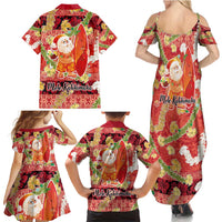 Hawaii Santa Mele Kalikimaka Family Matching Summer Maxi Dress and Hawaiian Shirt Tropical Puakenikeni Lei with Polynesian Tribal Pattern - Polynesian Pride