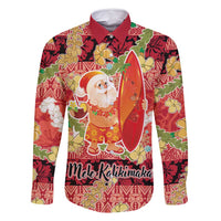 Hawaii Santa Mele Kalikimaka Family Matching Tank Maxi Dress and Hawaiian Shirt Tropical Puakenikeni Lei with Polynesian Tribal Pattern LT03 Dad's Shirt - Long Sleeve Red - Polynesian Pride