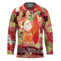 Hawaii Santa Mele Kalikimaka Hockey Jersey Tropical Puakenikeni Lei with Polynesian Tribal Pattern LT03 Unisex Red - Polynesian Pride