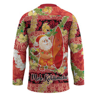 Hawaii Santa Mele Kalikimaka Hockey Jersey Tropical Puakenikeni Lei with Polynesian Tribal Pattern LT03 - Polynesian Pride