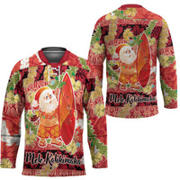 Hawaii Santa Mele Kalikimaka Hockey Jersey Tropical Puakenikeni Lei with Polynesian Tribal Pattern LT03 - Polynesian Pride