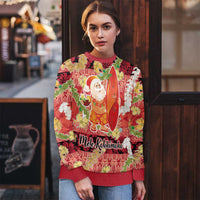 Hawaii Santa Mele Kalikimaka Ugly Christmas Sweater Tropical Puakenikeni Lei with Polynesian Tribal Pattern - Polynesian Pride