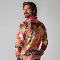 Hawaii Santa Mele Kalikimaka Long Sleeve Polo Shirt Tropical Puakenikeni Lei with Polynesian Tribal Pattern - Polynesian Pride