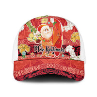 Hawaii Santa Mele Kalikimaka Mesh Trucker Cap Tropical Puakenikeni Lei with Polynesian Tribal Pattern LT03 One Size White Red - Polynesian Pride