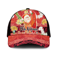 Hawaii Santa Mele Kalikimaka Mesh Trucker Cap Tropical Puakenikeni Lei with Polynesian Tribal Pattern LT03 One Size Black Red - Polynesian Pride