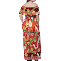 Hawaii Santa Mele Kalikimaka Off Shoulder Maxi Dress Tropical Puakenikeni Lei with Polynesian Tribal Pattern - Polynesian Pride