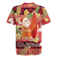 Hawaii Santa Mele Kalikimaka Rugby Jersey Tropical Puakenikeni Lei with Polynesian Tribal Pattern - Polynesian Pride