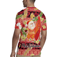 Hawaii Santa Mele Kalikimaka Rugby Jersey Tropical Puakenikeni Lei with Polynesian Tribal Pattern - Polynesian Pride