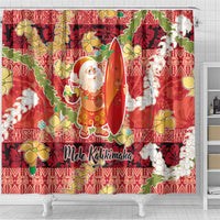Hawaii Santa Mele Kalikimaka Shower Curtain Tropical Puakenikeni Lei with Polynesian Tribal Pattern - Polynesian Pride