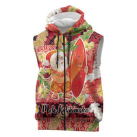 Hawaii Santa Mele Kalikimaka Sleeveless Zip Hoodie Tropical Puakenikeni Lei with Polynesian Tribal Pattern - Polynesian Pride