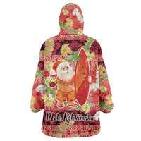 Hawaii Santa Mele Kalikimaka Wearable Blanket Hoodie Tropical Puakenikeni Lei with Polynesian Tribal Pattern - Polynesian Pride