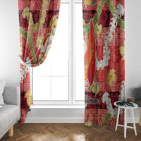Hawaii Santa Mele Kalikimaka Window Curtain Tropical Puakenikeni Lei with Polynesian Tribal Pattern - Polynesian Pride