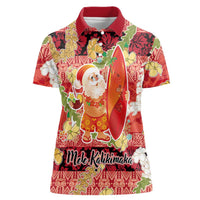 Hawaii Santa Mele Kalikimaka Women Polo Shirt Tropical Puakenikeni Lei with Polynesian Tribal Pattern LT03 Female Red - Polynesian Pride