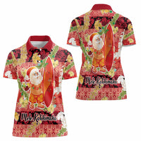 Hawaii Santa Mele Kalikimaka Women Polo Shirt Tropical Puakenikeni Lei with Polynesian Tribal Pattern LT03 - Polynesian Pride