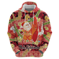 Hawaii Santa Mele Kalikimaka Zip Hoodie Tropical Puakenikeni Lei with Polynesian Tribal Pattern - Polynesian Pride
