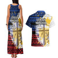 Hawaii Lutheran High School Couples Matching Tank Maxi Dress and Hawaiian Shirt Kakau Pattern Splash Style LT03 - Polynesian Pride