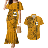 Nanakuli High and Intermediate School Couples Matching Mermaid Dress and Hawaiian Shirt Tribal Kakau Pattern LT03 Yellow - Polynesian Pride