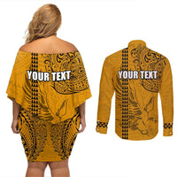 Nanakuli High and Intermediate School Couples Matching Off Shoulder Short Dress and Long Sleeve Button Shirt Tribal Kakau Pattern LT03 - Polynesian Pride