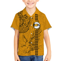 Nanakuli High and Intermediate School Family Matching Off Shoulder Short Dress and Hawaiian Shirt Tribal Kakau Pattern LT03 Son's Shirt Yellow - Polynesian Pride