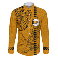 Nanakuli High and Intermediate School Family Matching Short Sleeve Bodycon Dress and Hawaiian Shirt Tribal Kakau Pattern LT03 Dad's Shirt - Long Sleeve Yellow - Polynesian Pride