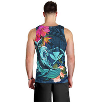 Hawaii Men Tank Top Whale Mix Hibiscus and Kanaka Maoli Blue Version LT03 - Polynesian Pride