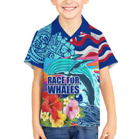 Hawaii Race For Whales Family Matching Tank Maxi Dress and Hawaiian Shirt Flag and Polynesian Hibiscus LT03 Son's Shirt Blue - Polynesian Pride