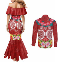 Polynesian Valentine Day Couples Matching Mermaid Dress and Long Sleeve Button Shirt Love Couple Turtle Maori Hibiscus Red Style LT03 - Polynesian Pride