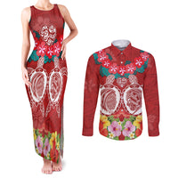 Polynesian Valentine Day Couples Matching Tank Maxi Dress and Long Sleeve Button Shirt Love Couple Turtle Maori Hibiscus Red Style LT03 Red - Polynesian Pride