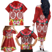 Polynesian Valentine Day Family Matching Off Shoulder Long Sleeve Dress and Hawaiian Shirt Love Couple Turtle Maori Hibiscus Red Style LT03 - Polynesian Pride